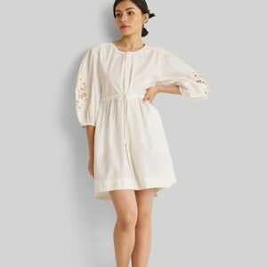 Reistor White Mini Dress with Embroidered Sleeves Size XL